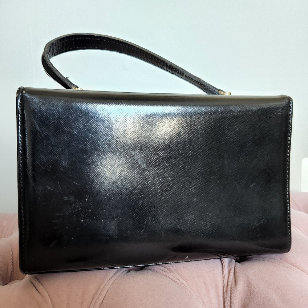 Vintage GIANNI VERSACE Sunburst Motif Hand Bag Leather Black - Picture 3 of 10